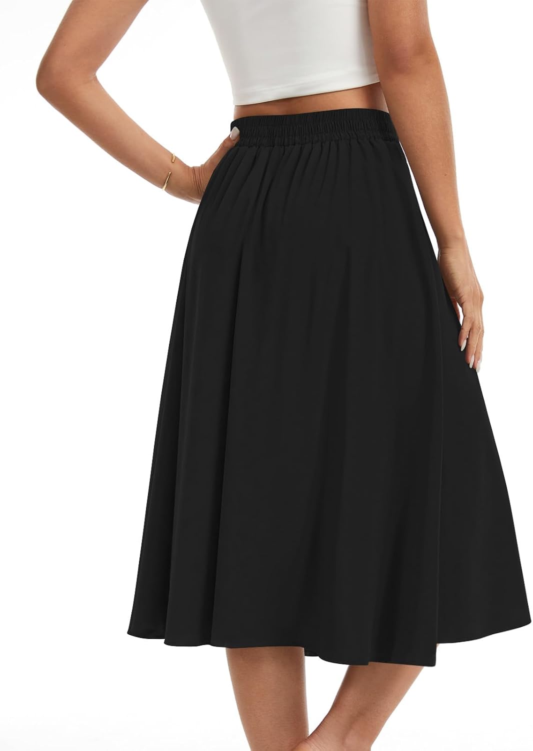 Womens Midi Flowy Skirts A-Line Casual Skirt with Pockets S-2XL | Pleated Elastic High Waisted. Below-The-Knee. Flared Hem. Lightweight Skirt for Summer Outfits - Image 5