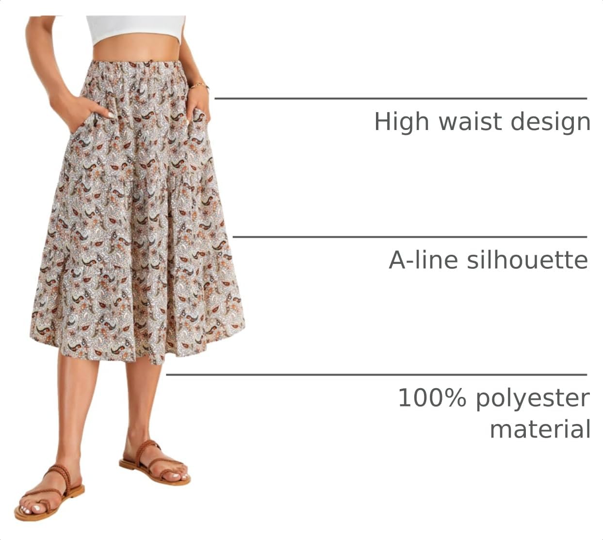LYANER Women's Floral Print High Waisted A Line Tiered Ruffle Boho Swing Midi Skirts with Pockets - Image 4