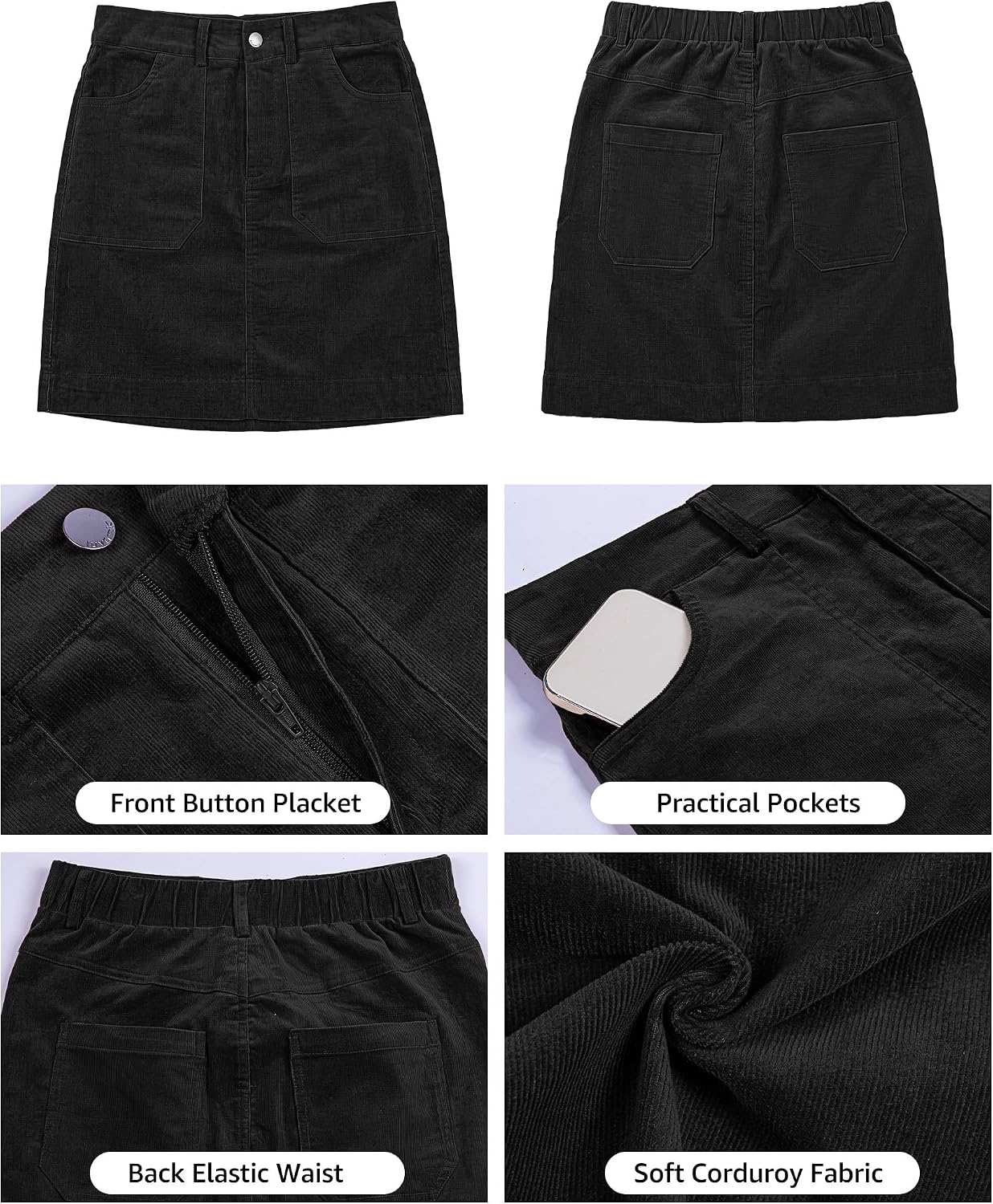 luvamia Corduroy Skirts for Women Trendy High Waisted A Line Short Skirts | Soft Textured Corduroy. Stretchy Elastic Waist Skirts with Pockets. Dressy Casual Style. Chic Fall Winter Holiday Outfits - Image 4