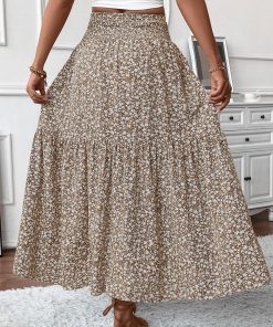 Alternative view of Women's Smocked High Waist Maxi Skirt Casual Boho Long Skirts with Pockets