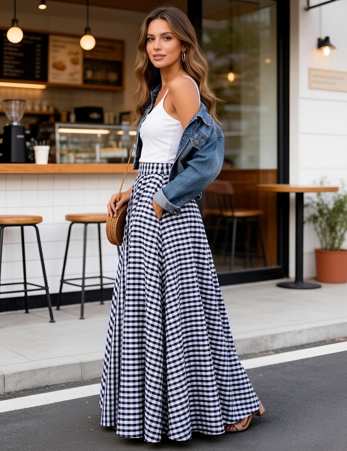 Women's Gingham Plaid Maxi Skirt High Waist A-Line Pleated Summer Skirt | Classic Vintage Swing Flared Long Skirt Soft Breathable Lightweight Comfy Casual Wear For Daily Outings Beach and Vacation - Image 7